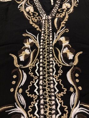 Free People Black Embroidered Boho Tunic with Gold and White Detailing